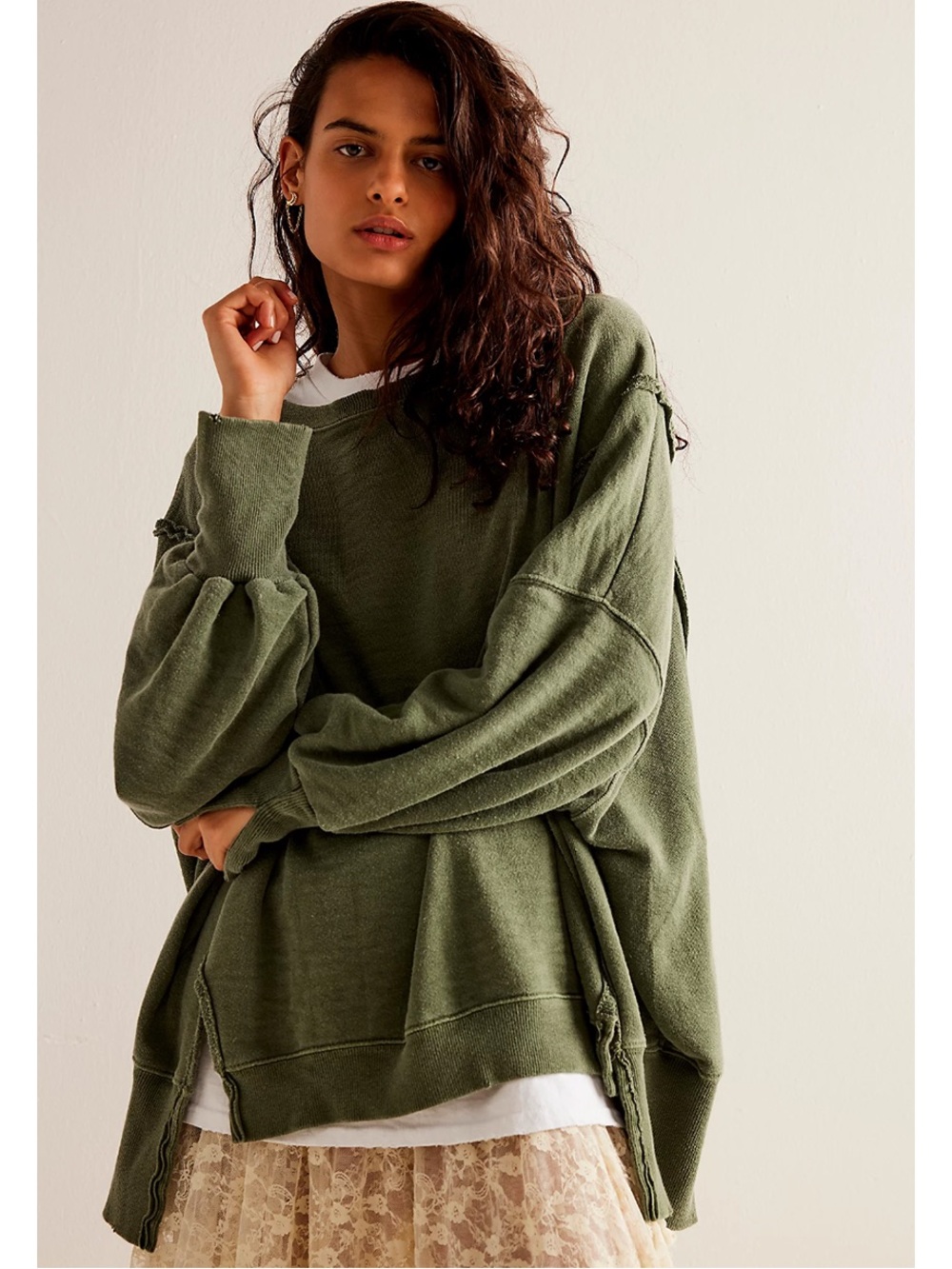 Free People We The Free Women’s XS Camden Sweatshirt Olive Green Oversized
